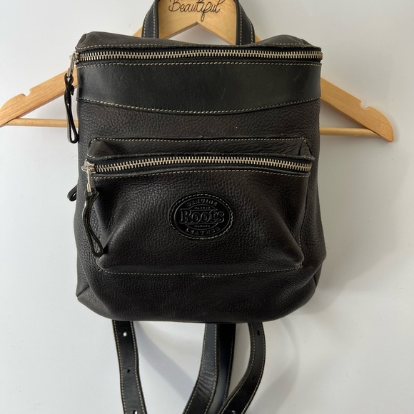 Roots Handbags - Roots Black Leather Backpack